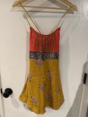 Free People Vintage Coral and Mustard Yellow Dress